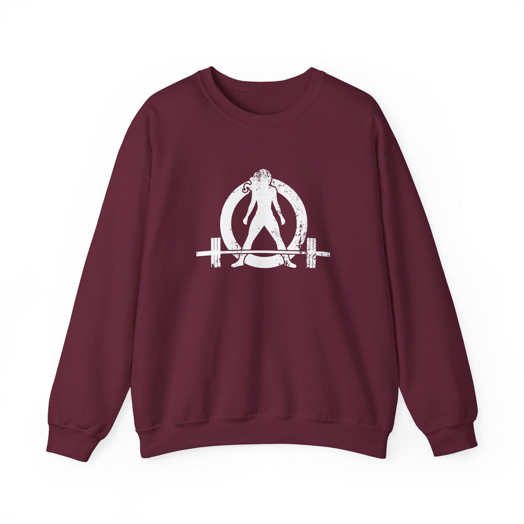 I DON’T WANT TO LOOK SKINNY I WANT TO LOOK LIKE I CAN KICK YOUR ASS - Unisex Heavy Blend™ Crewneck Sweatshirt - Distressed White Logo