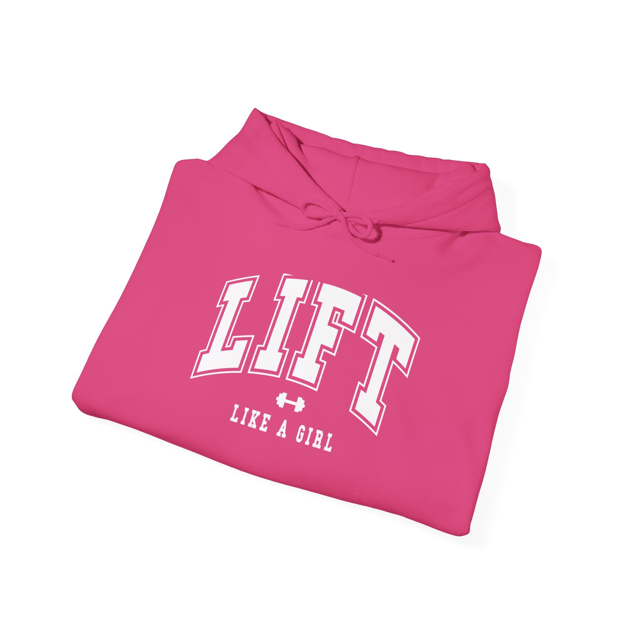 Lift Like.A Girl - Unisex Heavy Blend Hooded Sweatshirt - White Logo on Front & Right Sleeve