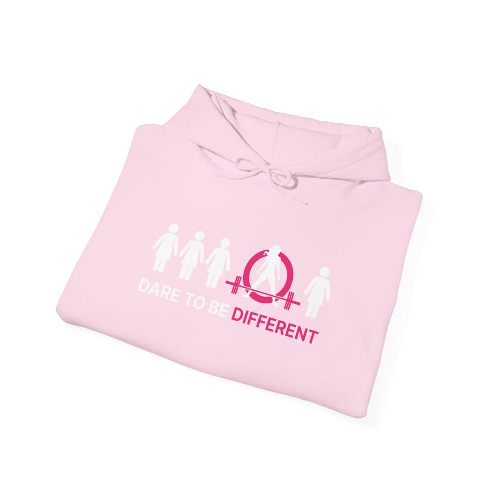 Dare To Be Different - Deadlift - Unisex Heavy Blend Hooded Sweatshirt - White Print on Front & Arm