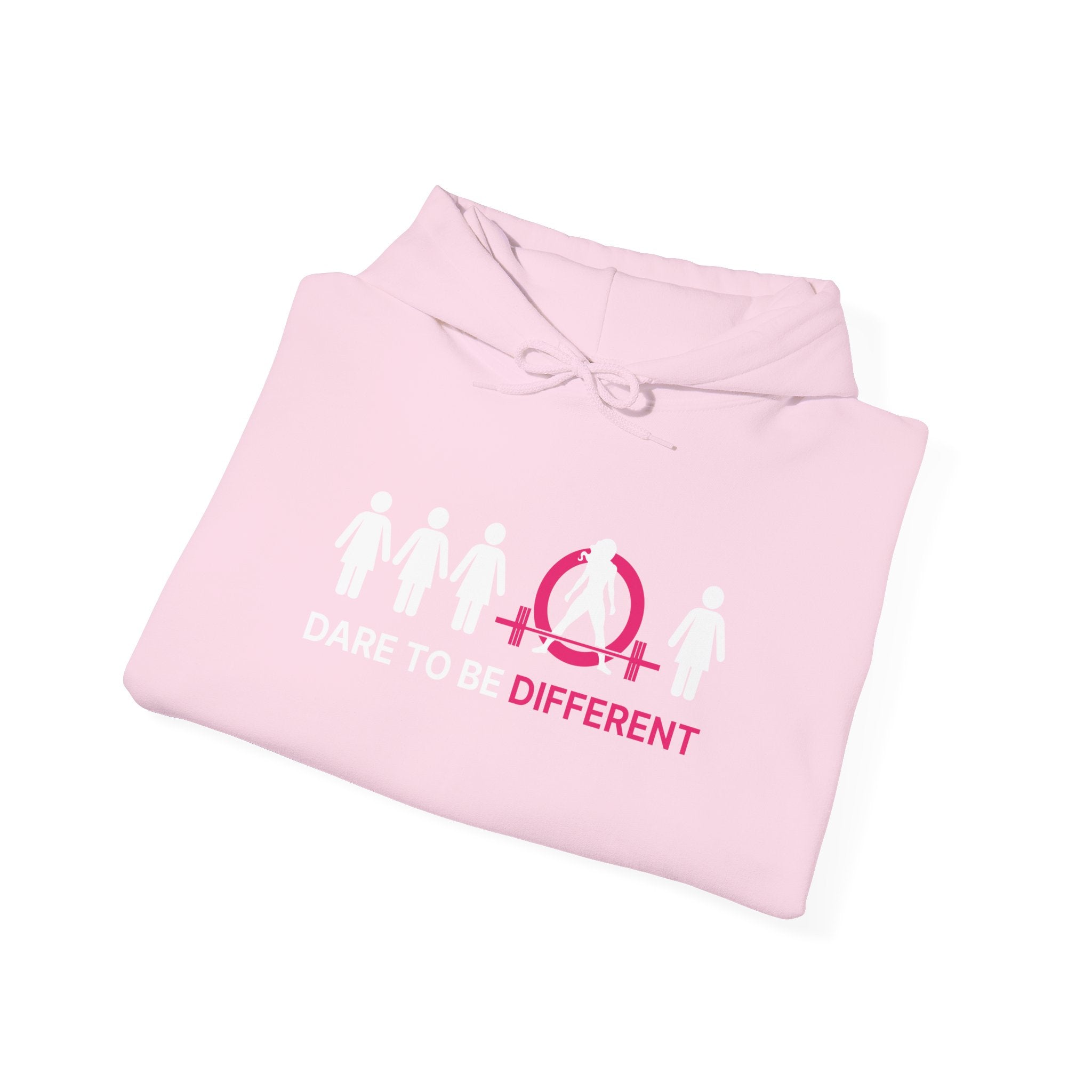 Dare To Be Different - Deadlift - Unisex Heavy Blend Hooded Sweatshirt - White Print on Front & Arm
