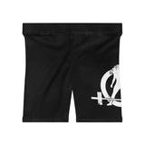 Women's Biker Shorts - Black with Distressed White Logo