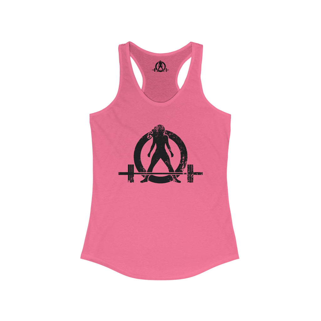 Distressed - Simple - Women's Ideal Racerback Tank - Black Distressed Logo Front