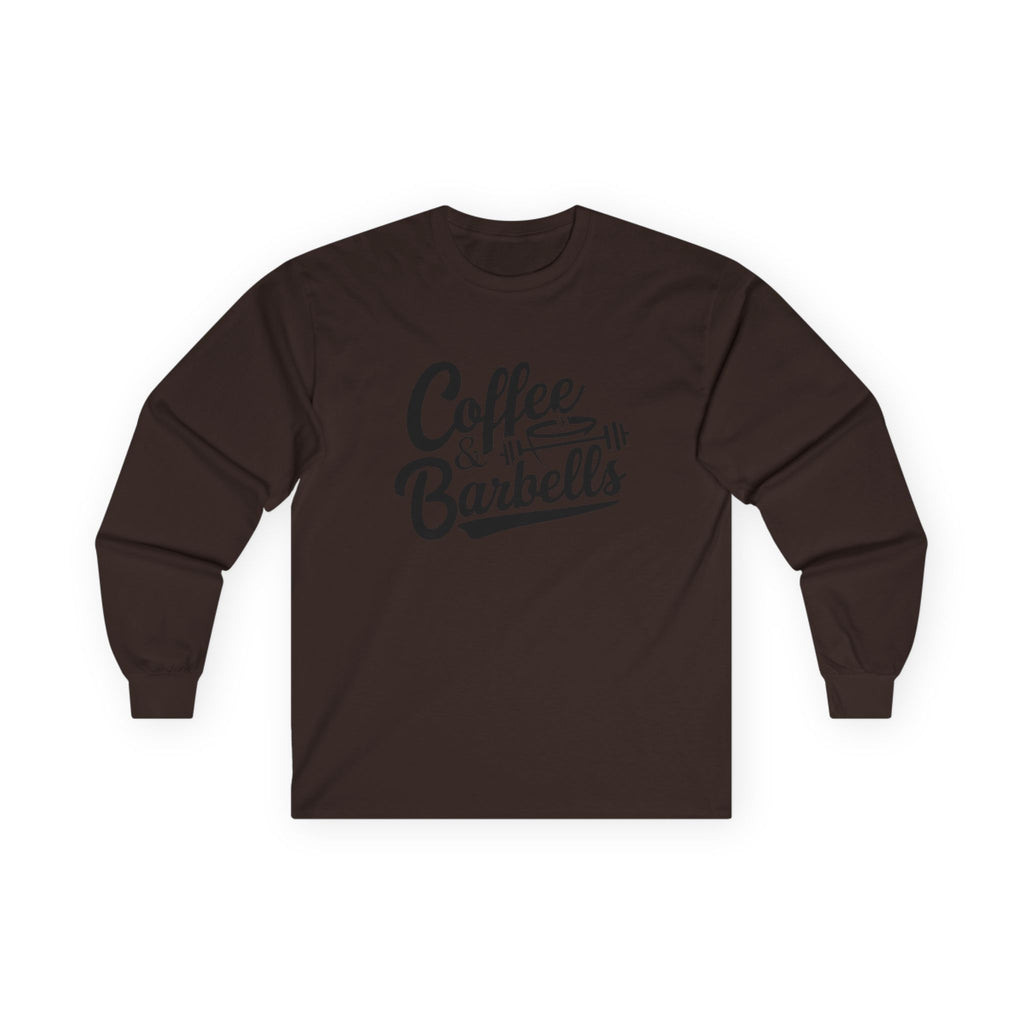 Coffee & Barbells - Unisex Ultra Cotton Long Sleeve Tee - Black Front Logo Plain Back