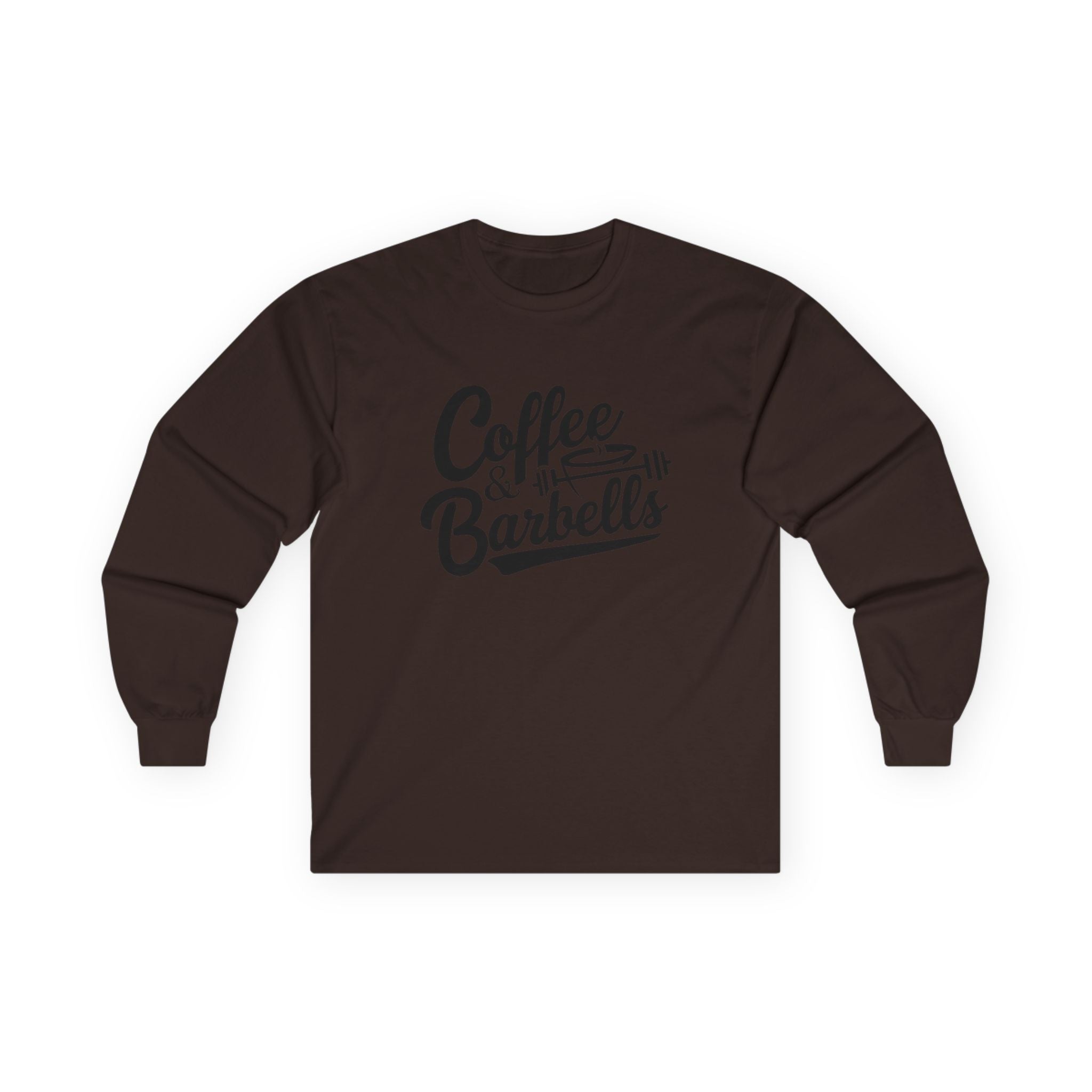 Coffee & Barbells - Unisex Ultra Cotton Long Sleeve Tee - Black Front Logo Plain Back