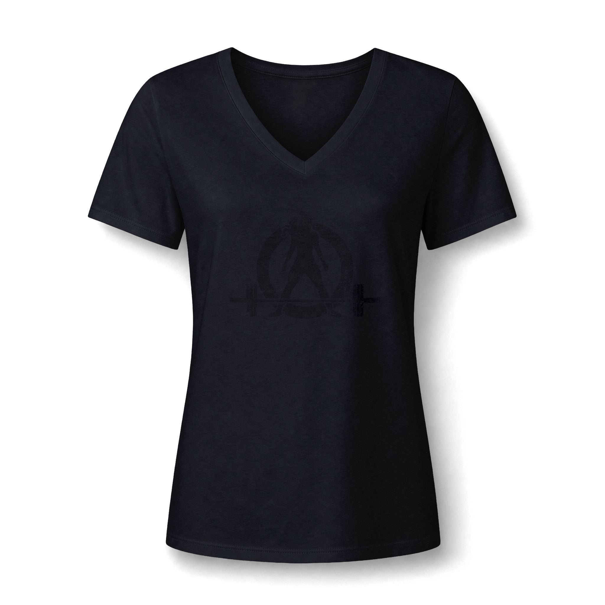 WWLW Women's Relaxed Heather CVC V-Neck Tee -  Black Logo