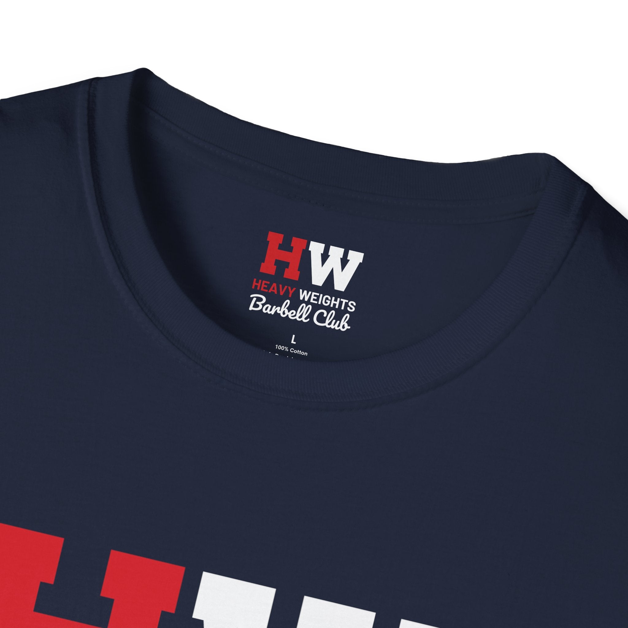 Heavy Weights Barbell Club  - Unisex Softstyle T-Shirt - Black Logo - Plain Back