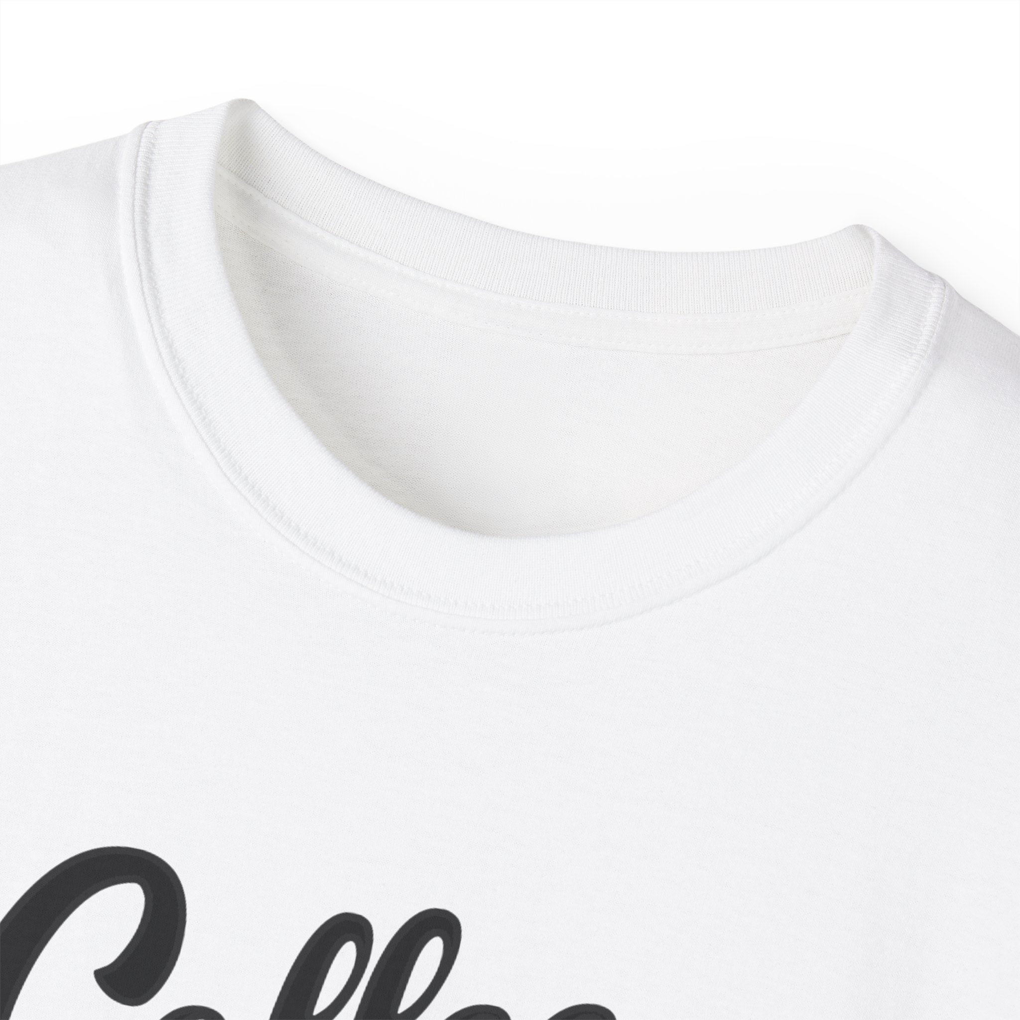 Coffee & Barbells - Unisex Ultra Cotton Tee - Front Black Logo - Plain Back