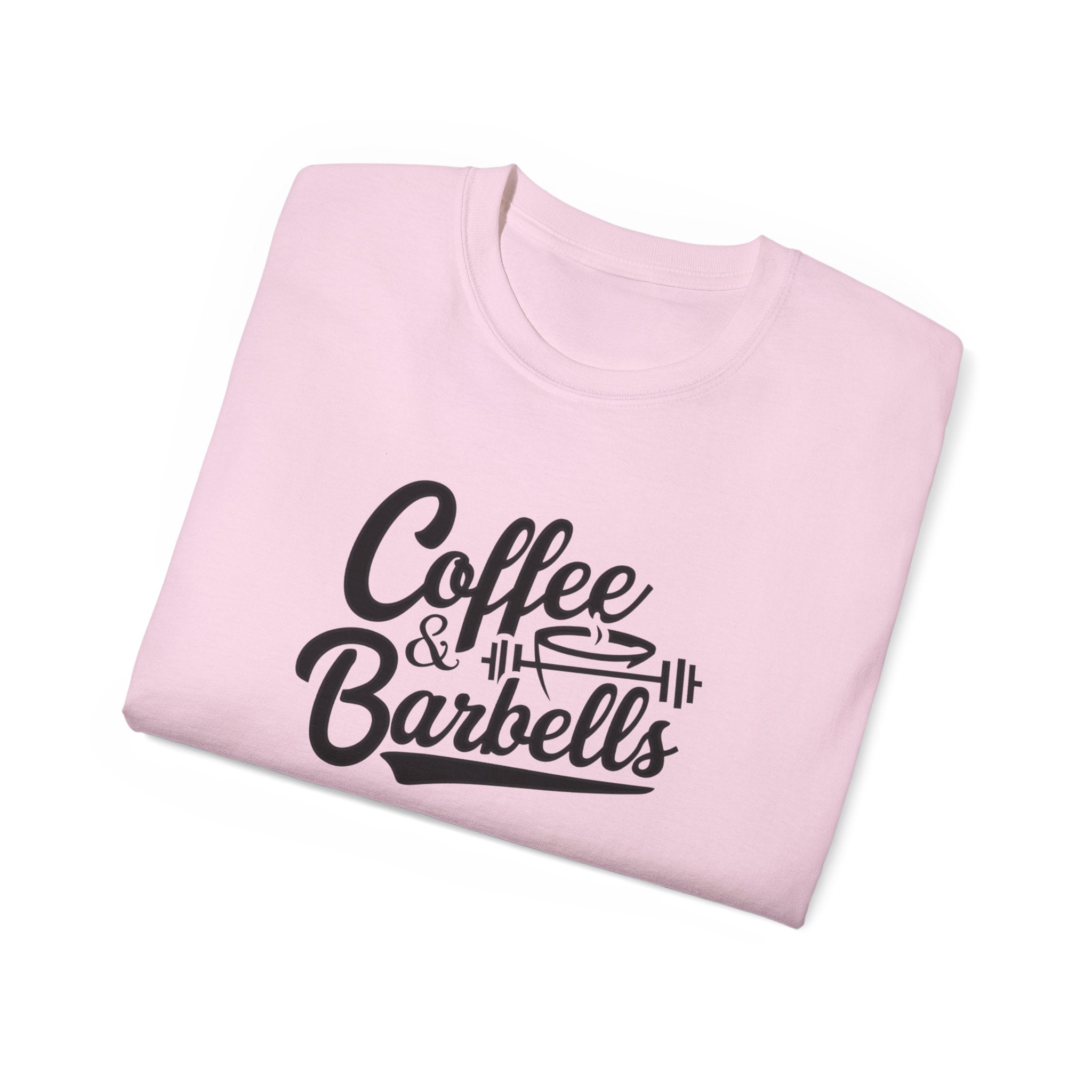 Coffee & Barbells - Unisex Ultra Cotton Tee - Front Black Logo - Plain Back