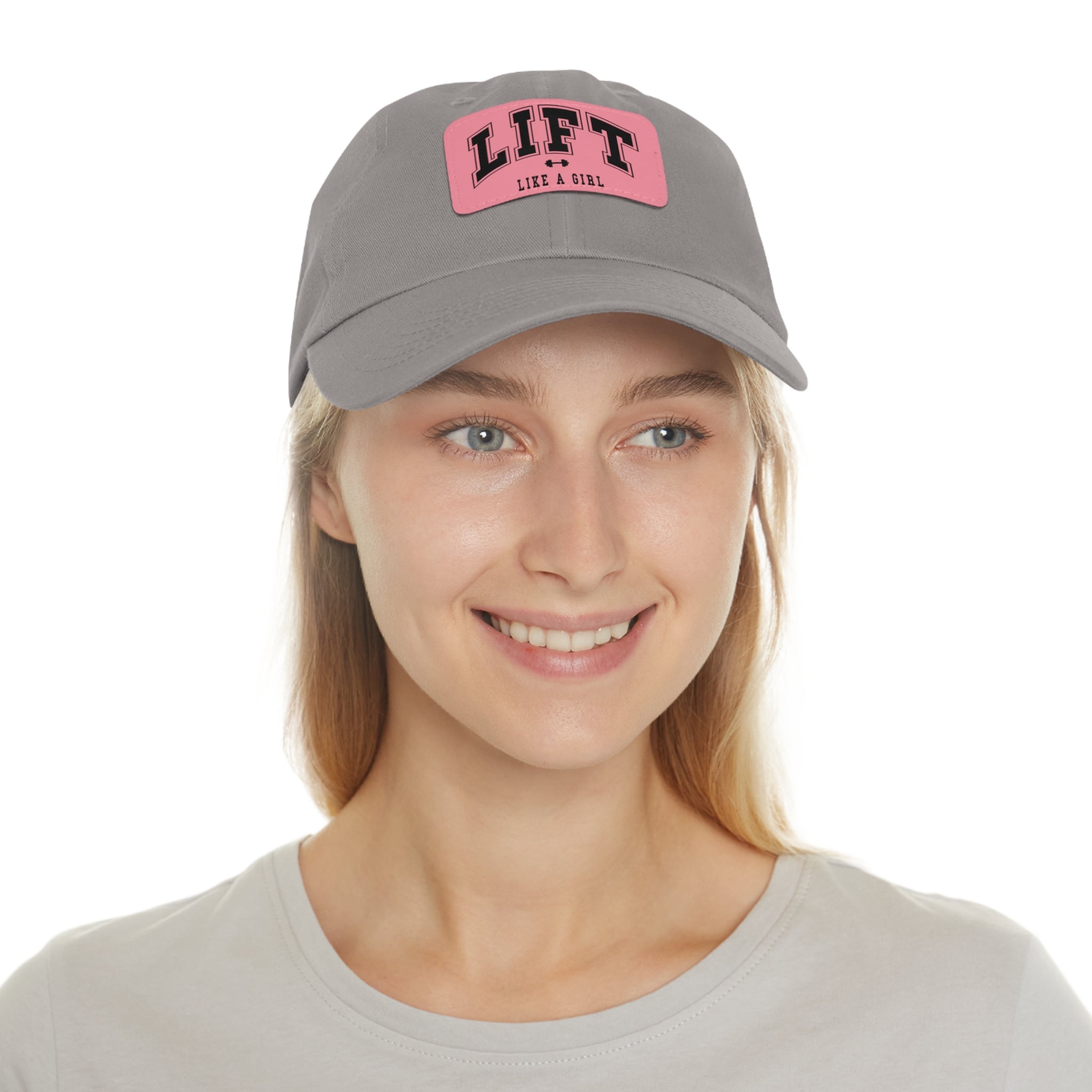 Lift Like A Girl - Dad Hat with Leather Patch (Rectangle) - Black Font