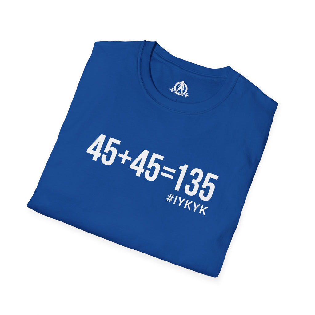 45 + 45 = 135  - Unisex Softstyle T-Shirt - Print on Front Plain Back