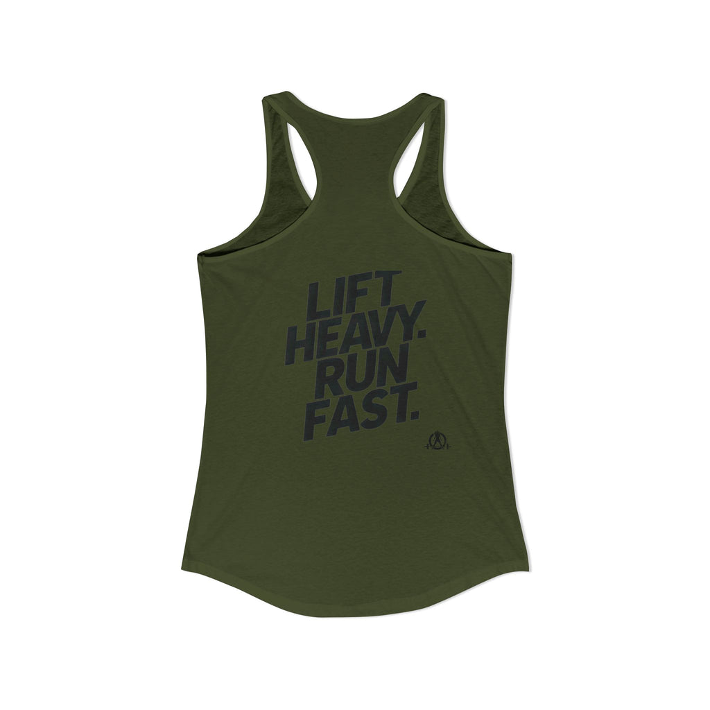 Lift Heavy - Run Fast - Racer Back Tank Top - Women's Ideal Racerback Tank (Black Front & Back Logo)