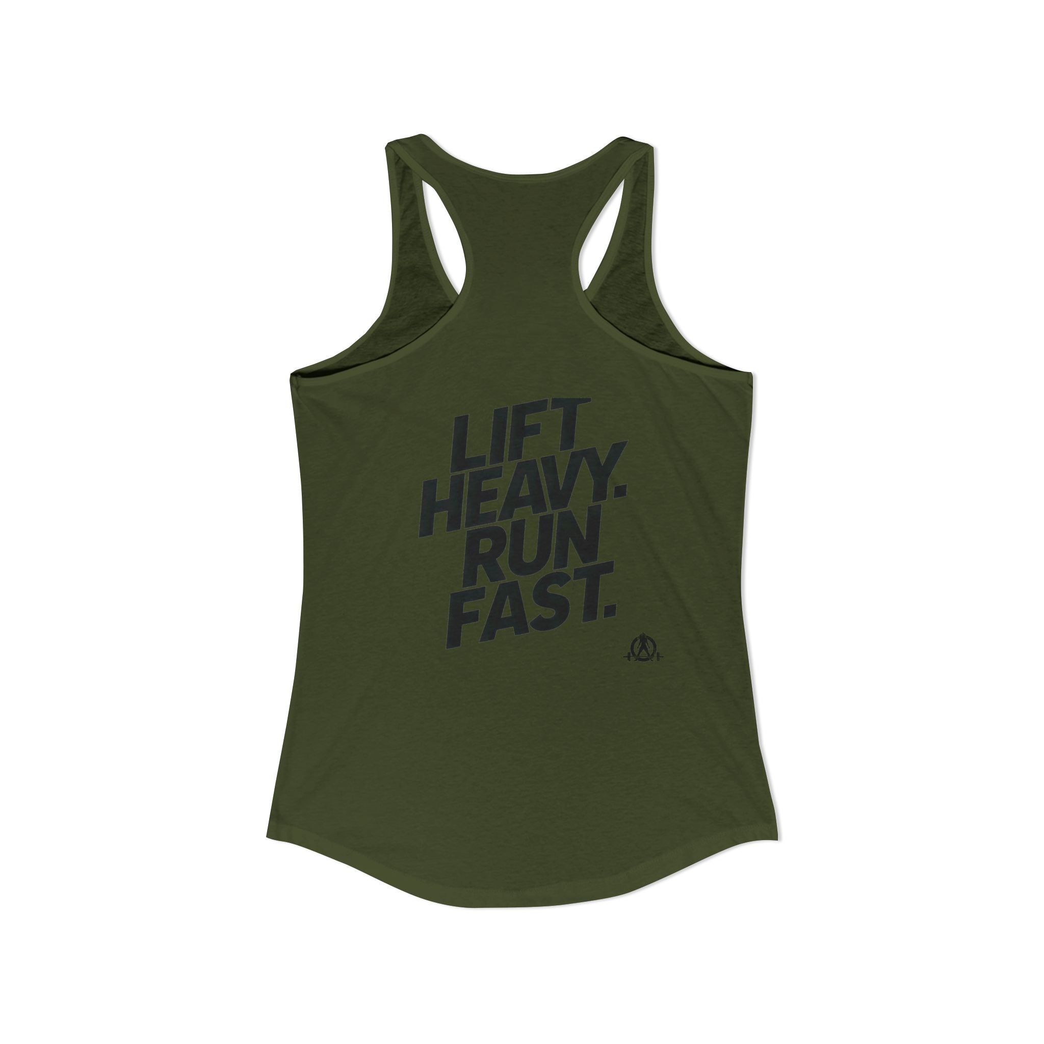 Lift Heavy - Run Fast - Racer Back Tank Top - Women's Ideal Racerback Tank (Black Front & Back Logo)