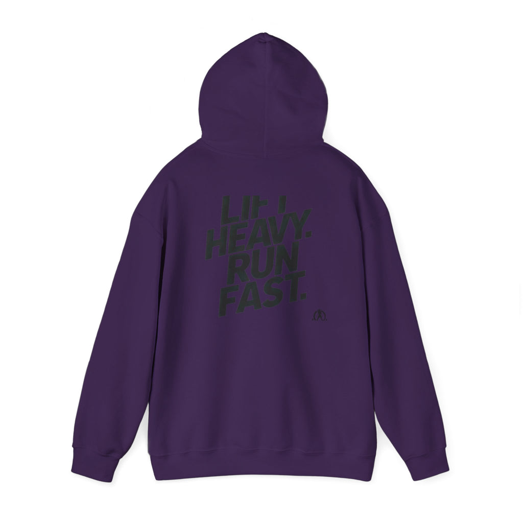 Lift Heavy Run Fast - Unisex Heavy Blend Hooded Sweatshirt  - Front & Back Black Logo