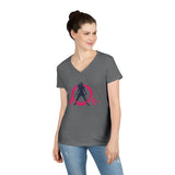 Ladies' V-Neck T-Shirt - Color Distressed Logo