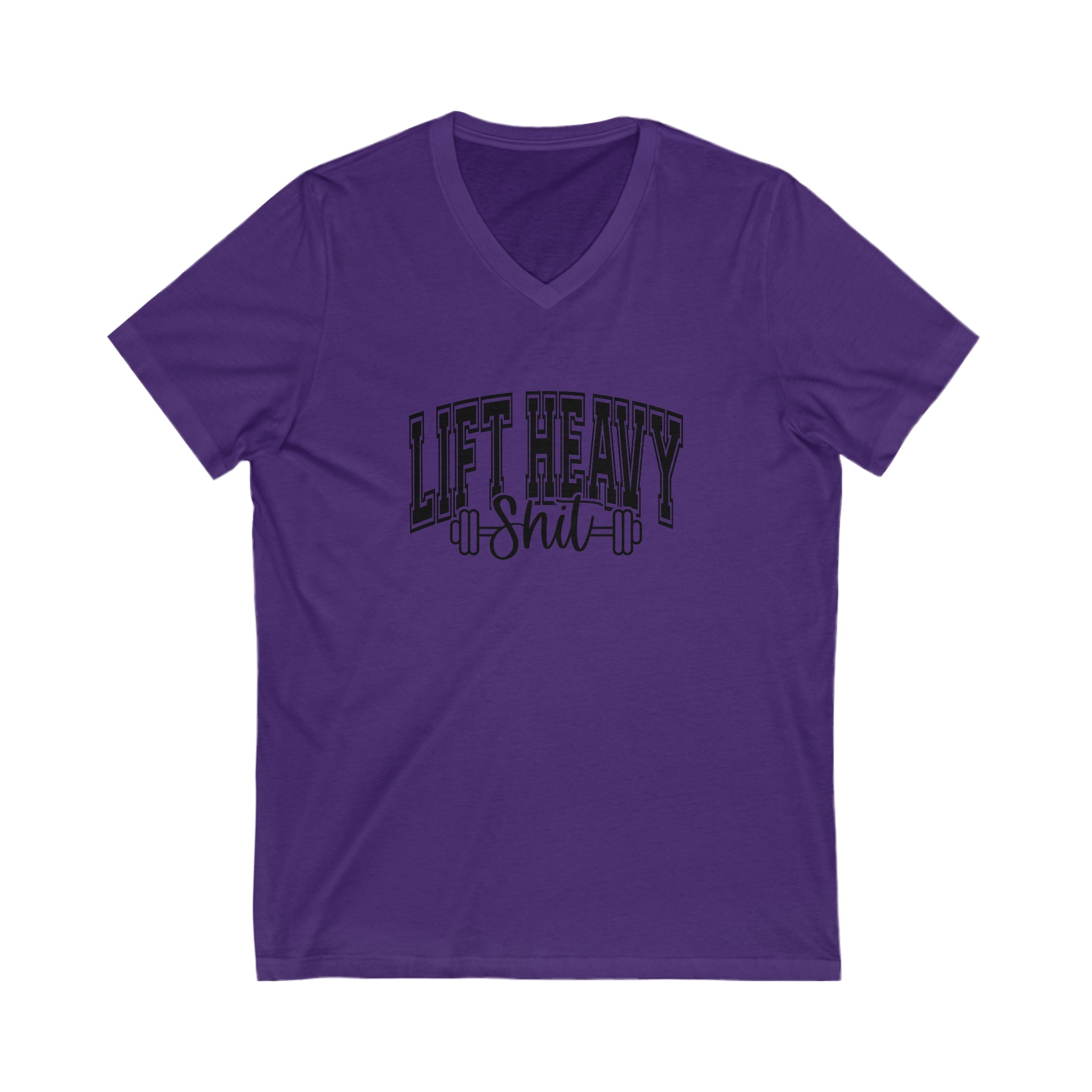 Lift Heavy Shit - Unisex Jersey Short Sleeve V-Neck Tee - Black Logo Plain Back
