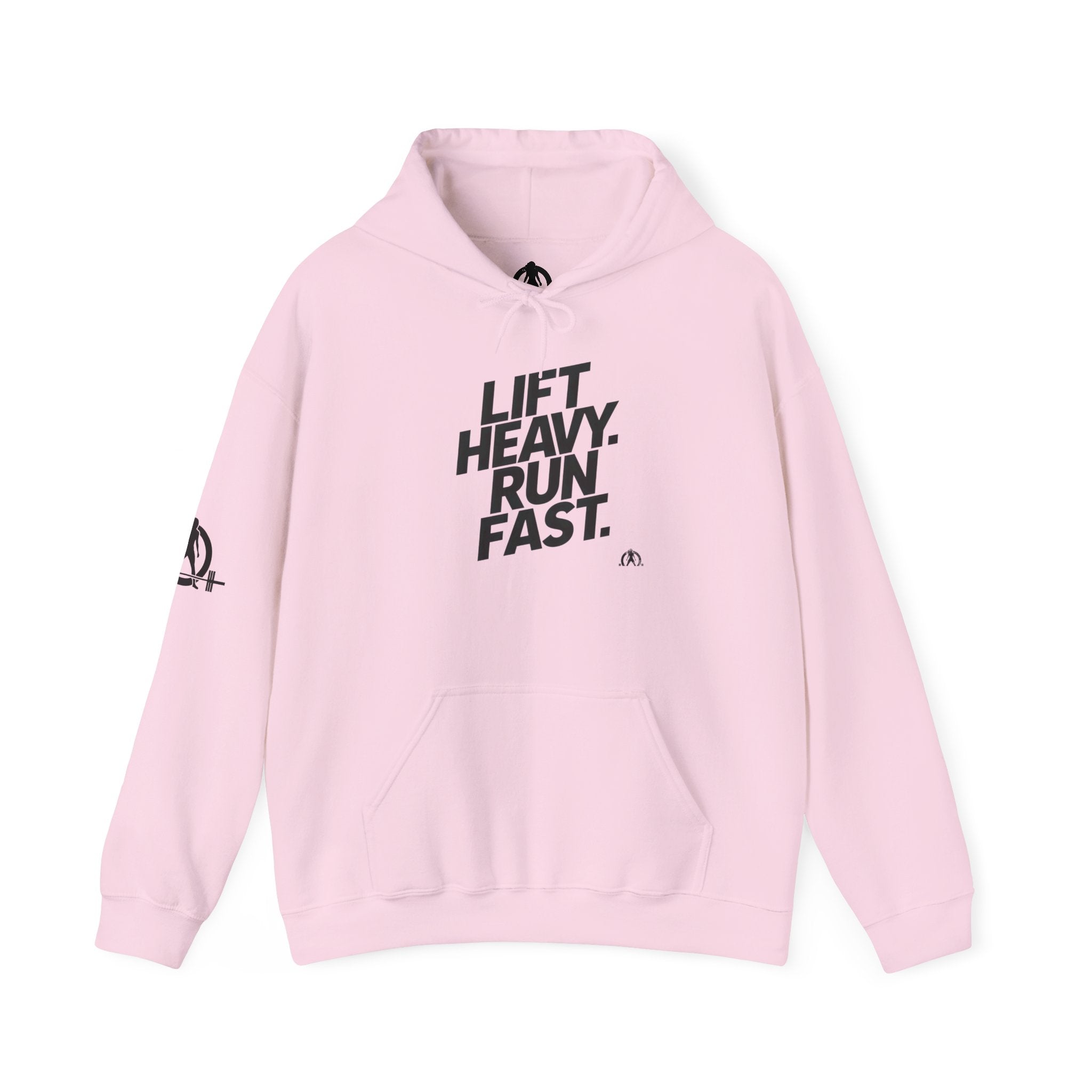 Lift Heavy Run Fast – Unisex Heavy Blend™ Hooded Sweatshirt (Front Black Logo) 🏋️‍♂️🏃‍♀️🖤