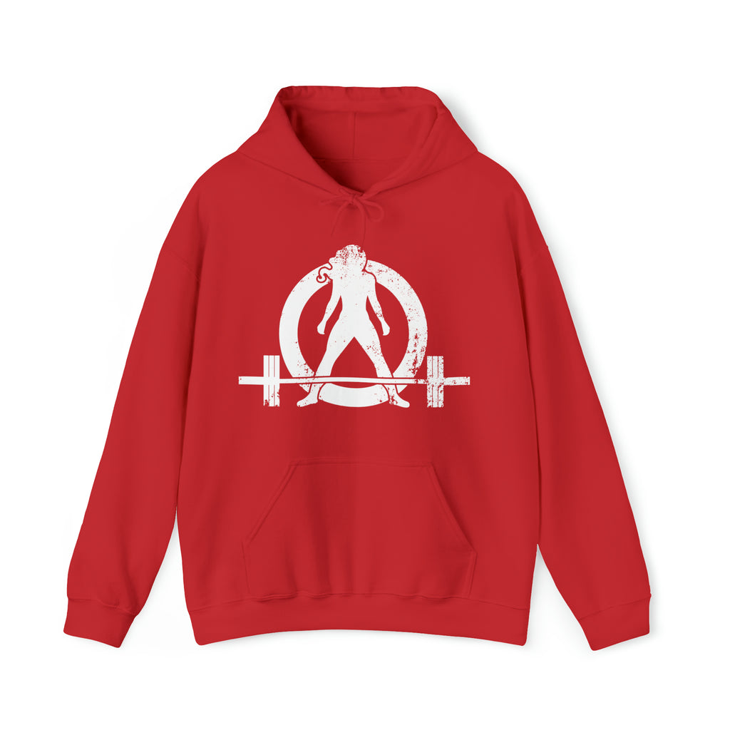 Strong Not Skinny - White Distressed Logo - Unisex Heavy Blend Hooded Sweatshirt
