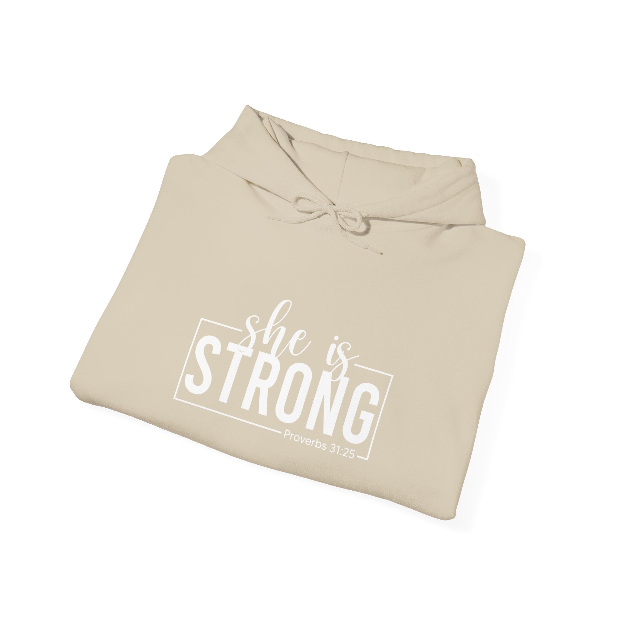 She is STRONG - Unisex Heavy Blend Hooded Sweatshirt - White Logo