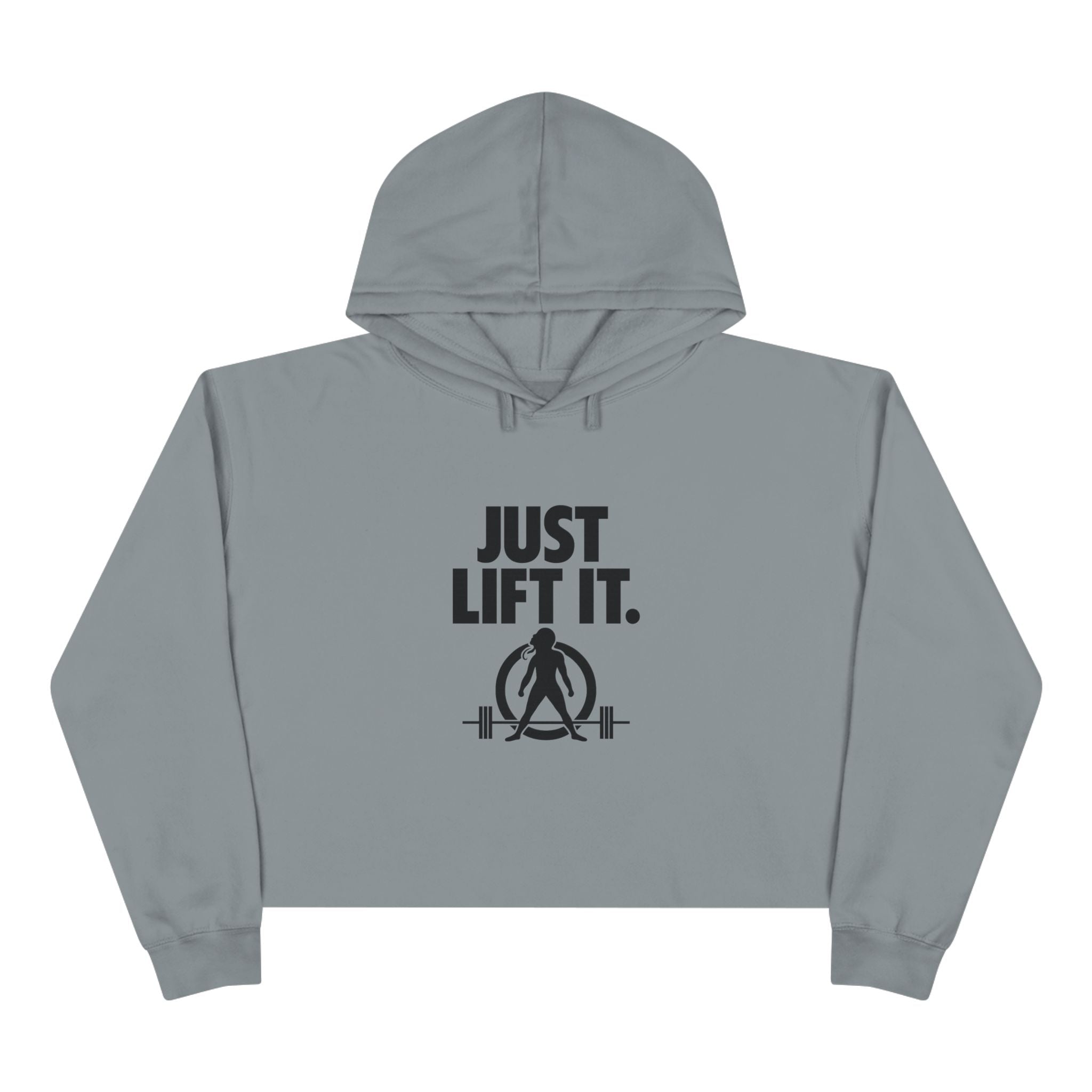 Just Lift It - Empowered Crop Hoodie – Black Logo - Plain Back