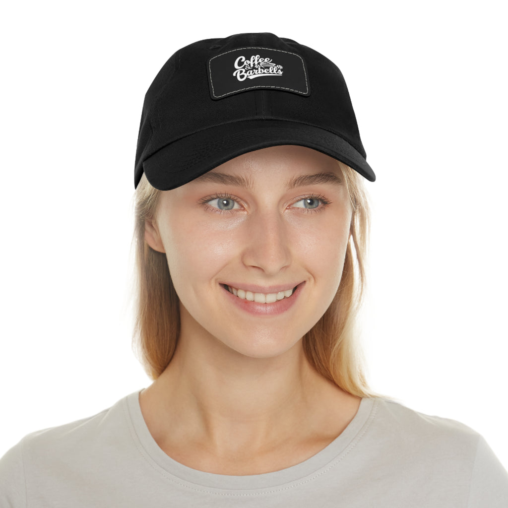 Coffee & Barbells - Dad Hat with Leather Patch (Rectangle) - White Font