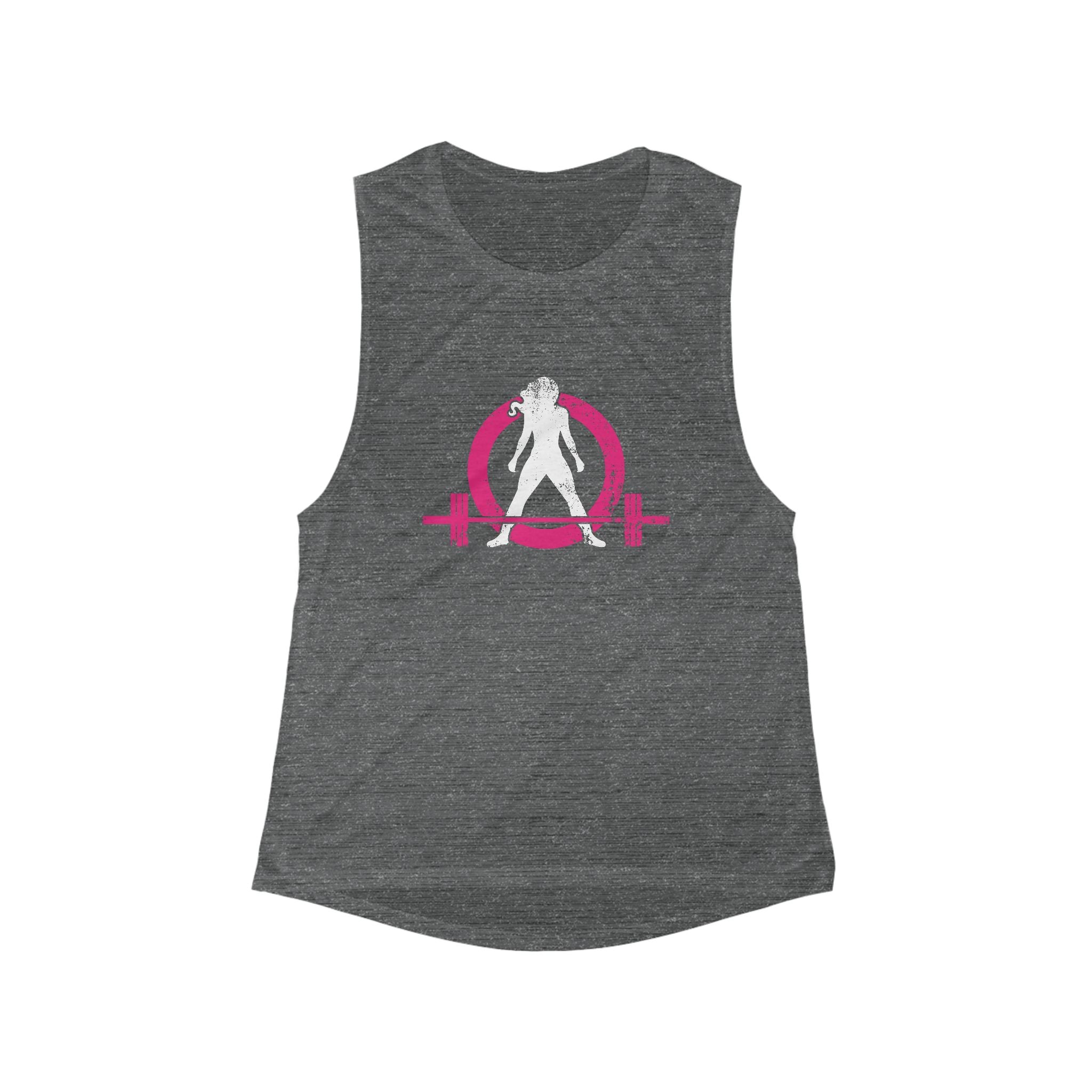 Flowy Scoop Muscle Top - Black Distressed Logo