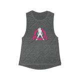 Flowy Scoop Muscle Top - Black Distressed Logo