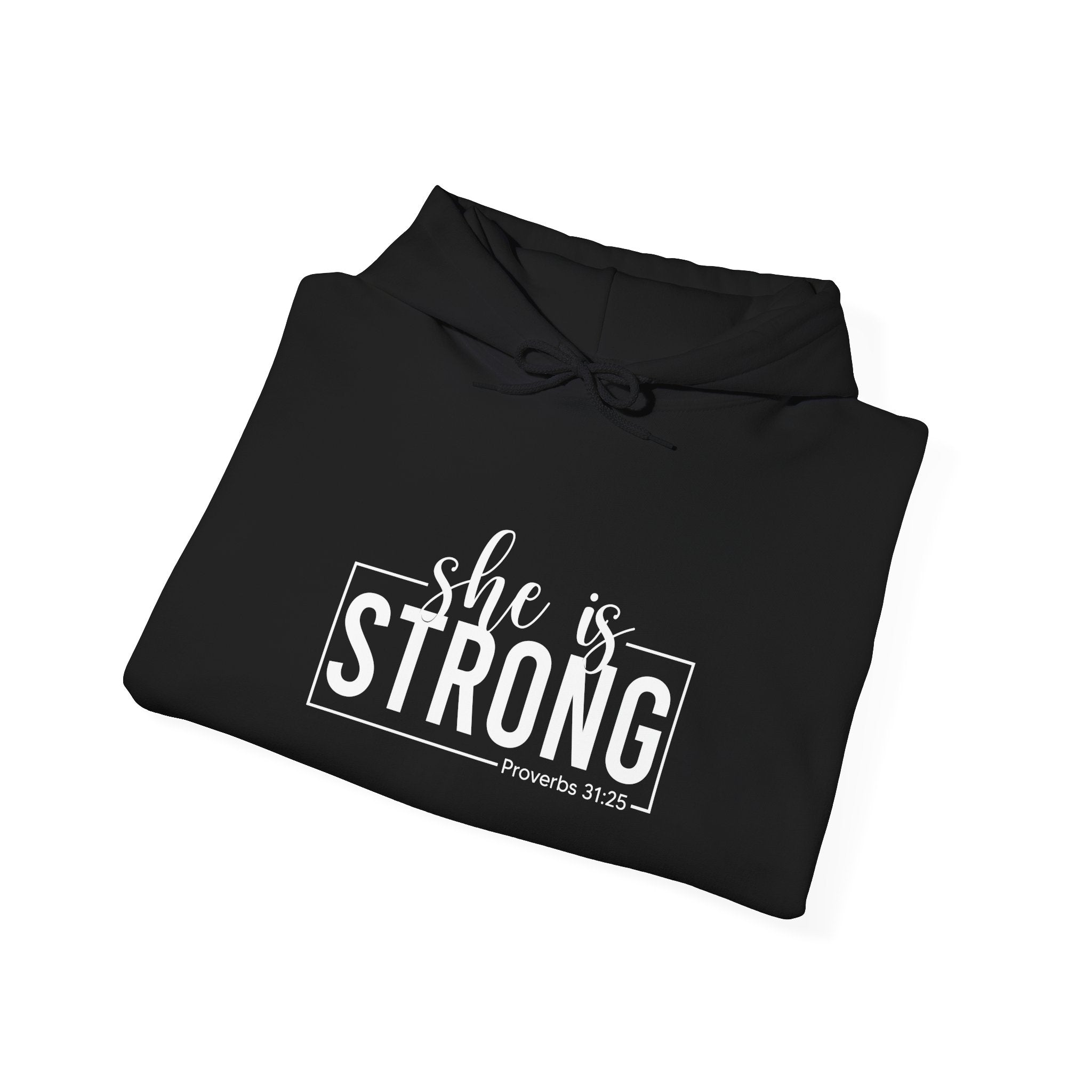 She is STRONG - Unisex Heavy Blend Hooded Sweatshirt - White Logo