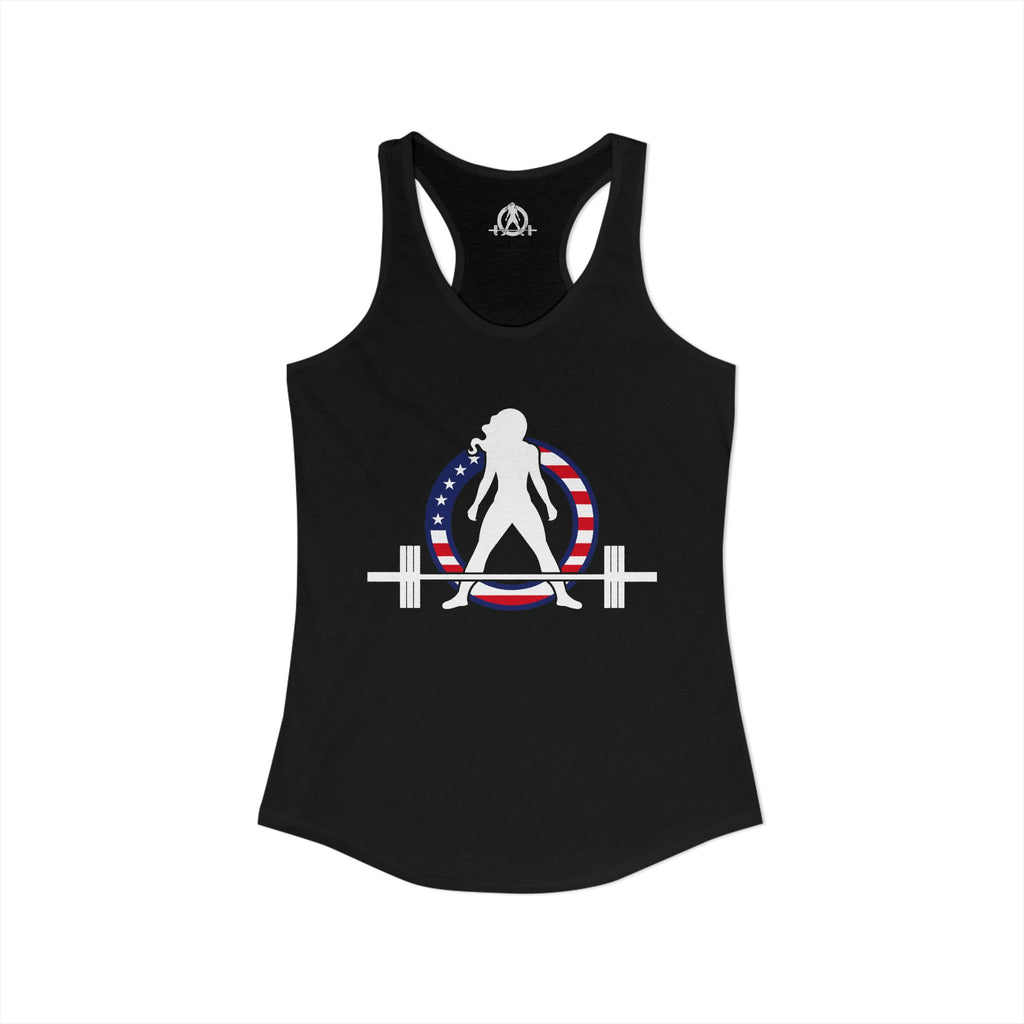WWLW USA Logo - Women's Ideal Racerback Tank - USA Dark Light - Plain Back
