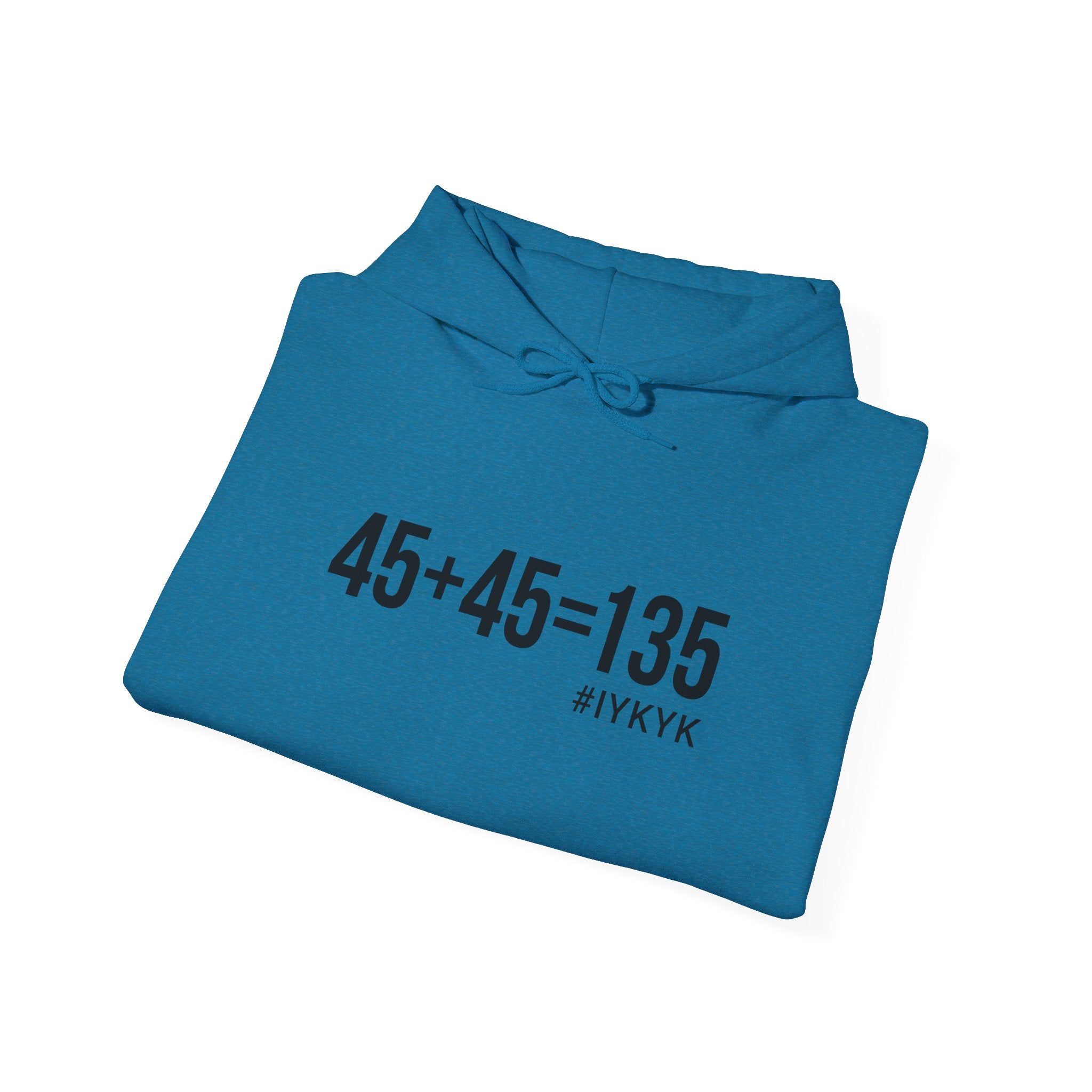 45 + 45 = 135 - Unisex Heavy Blend Hooded Sweatshirt  - Front Black & Shoulder Logo