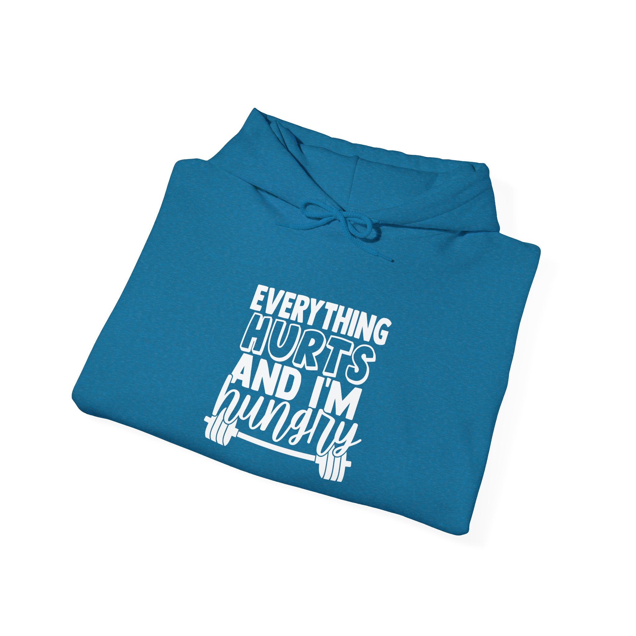 Everything Hurts & I'm Hungry  - Unisex Heavy Blend Hooded Sweatshirt  - White Print Front/Arm