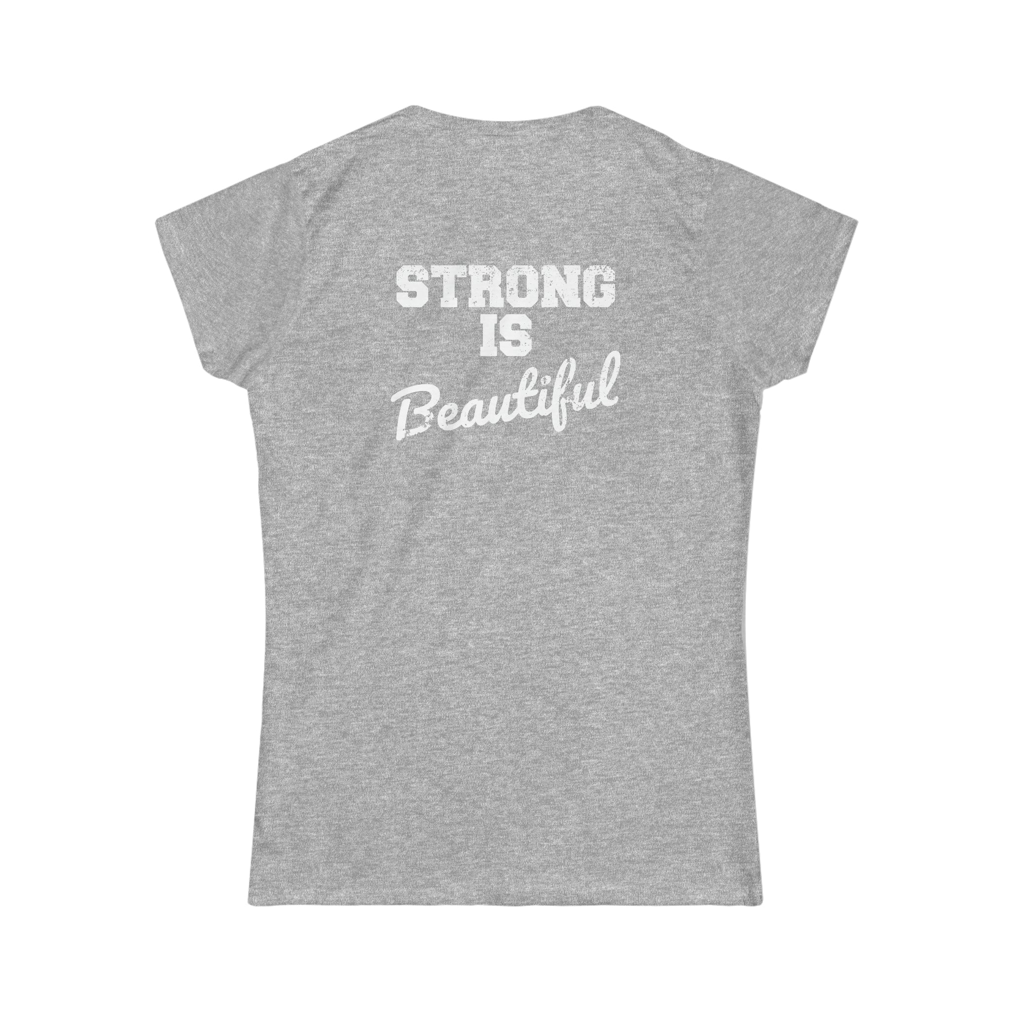 Strong Is Beautiful - Women's Softstyle Tee - White Distressed Logo + Back