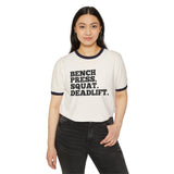 Bench Squat Deadlift  - Unisex Cotton Ringer T-Shirt - Black Classic Logo Front Plain Back