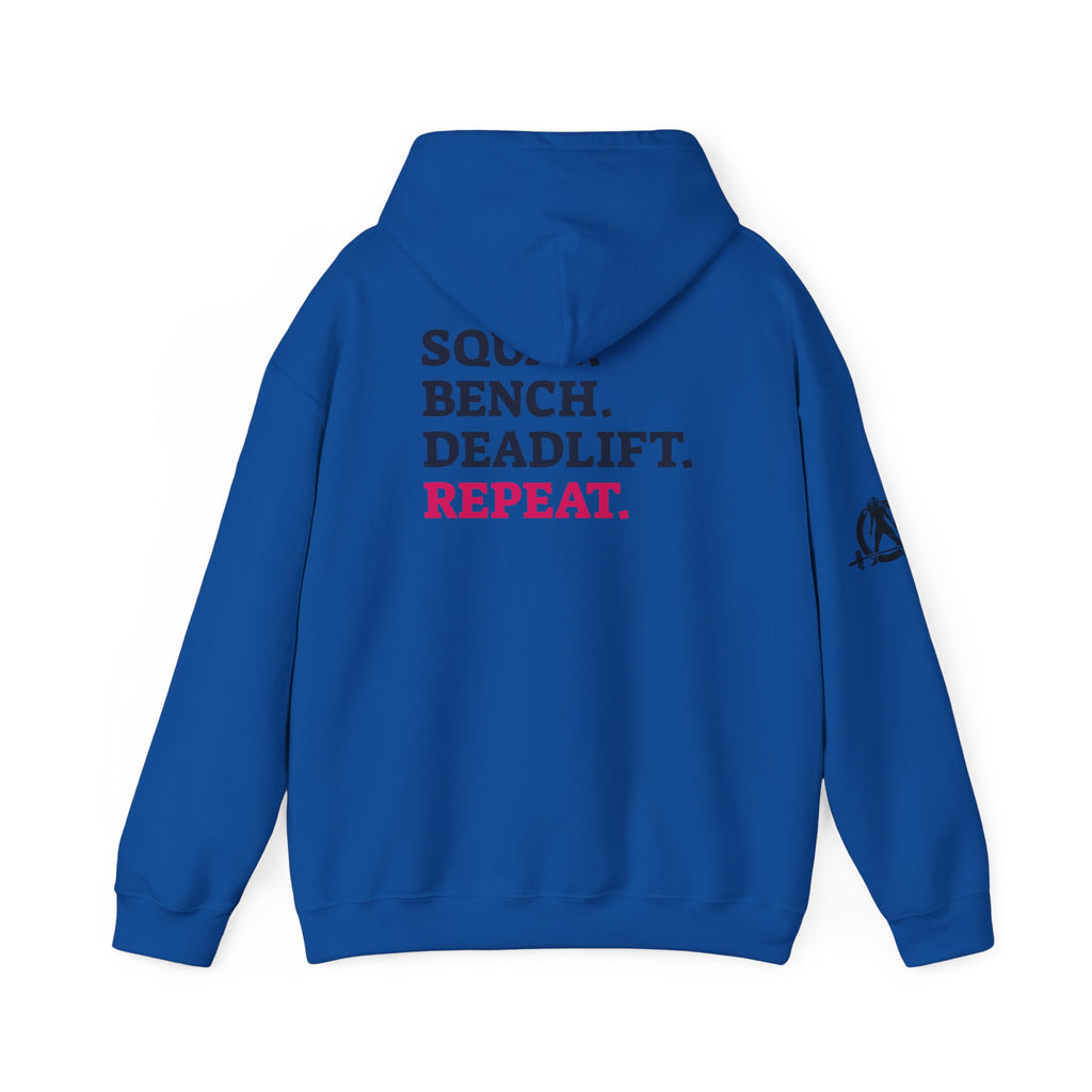 WWLW “Squat • Bench • Deadlift • Repeat” Hoodie - Black Logo Back