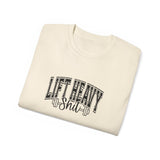 Lift Heavy Shit - Unisex Ultra Cotton Tee - Front Black Logo - Plain Back