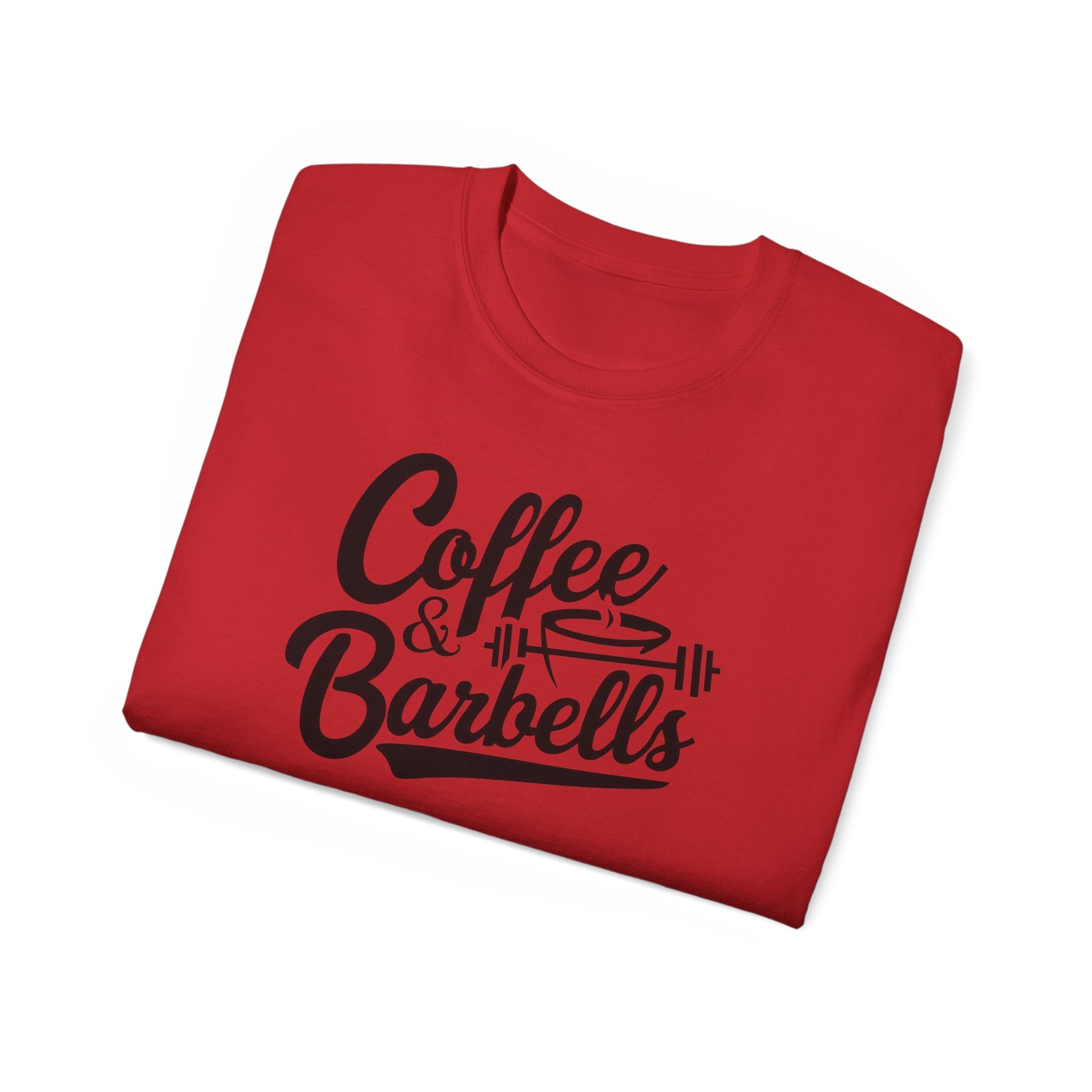 Coffee & Barbells - Unisex Ultra Cotton Tee - Front Black Logo - Plain Back