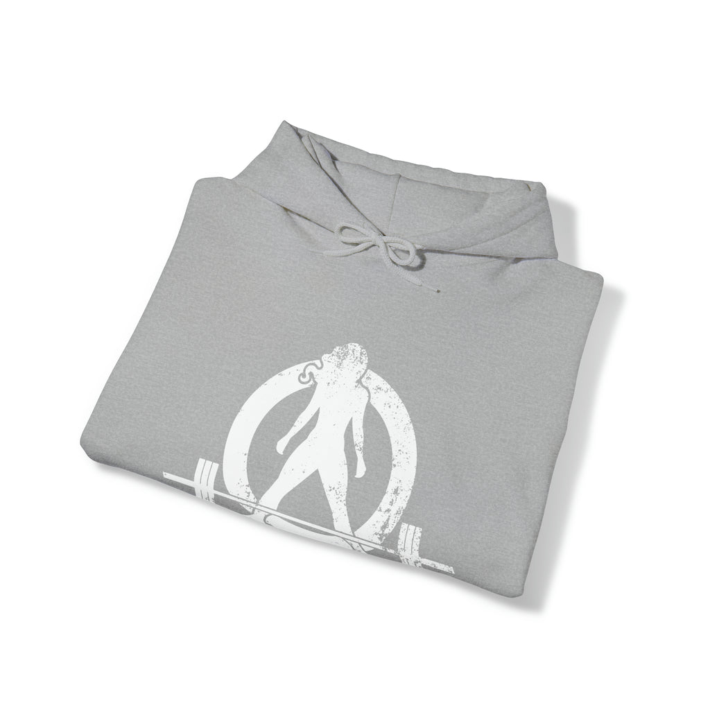 Squat Bench Deadlift Repeat - Unisex Heavy Blend Hooded Sweatshirt - Dark White Logo - Pink - SBDR on BACK