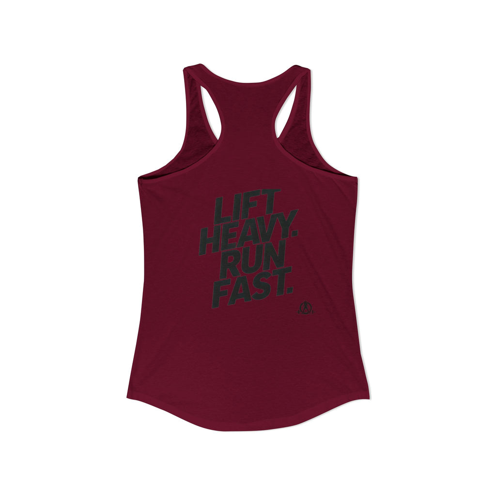 Lift Heavy - Run Fast - Racer Back Tank Top - Women's Ideal Racerback Tank (Black Front & Back Logo)