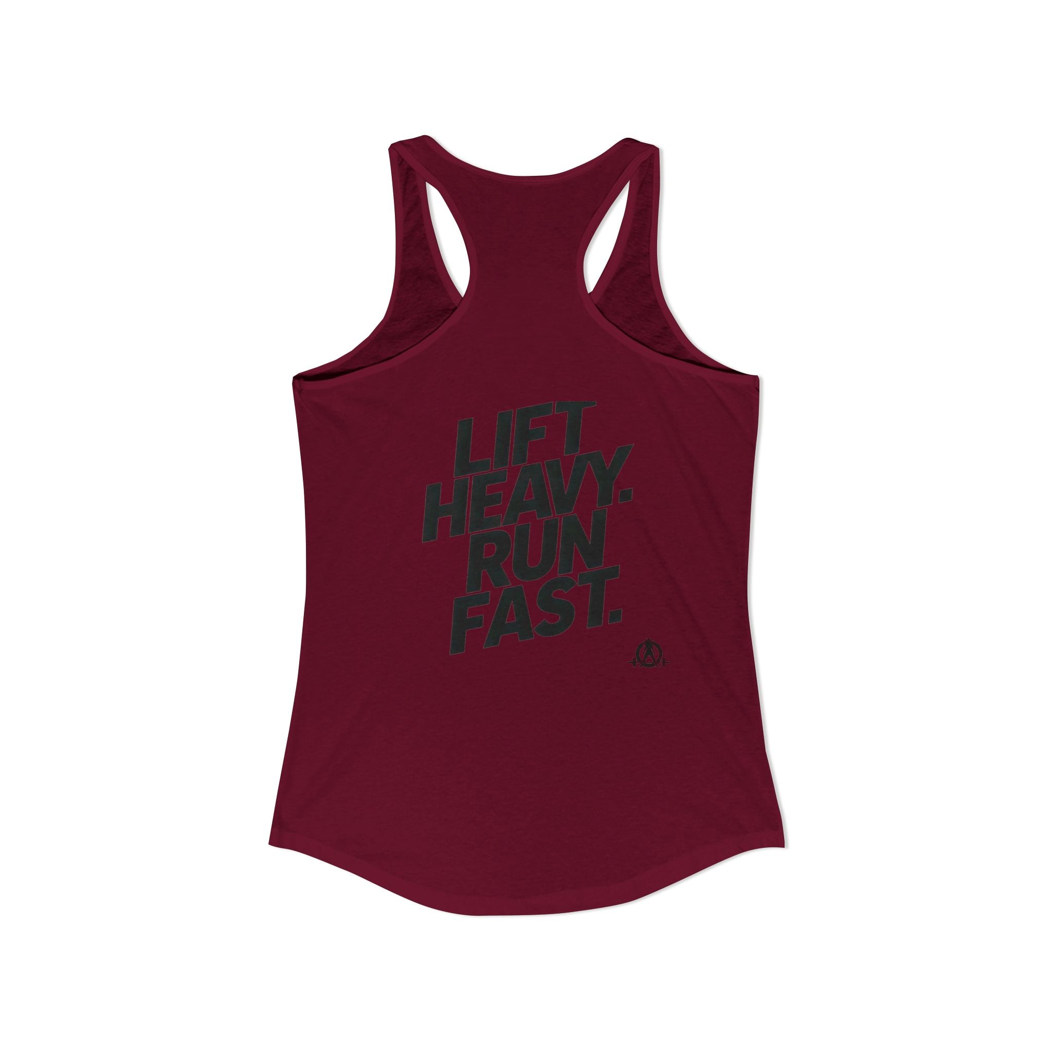 Lift Heavy - Run Fast - Racer Back Tank Top - Women's Ideal Racerback Tank (Black Front & Back Logo)