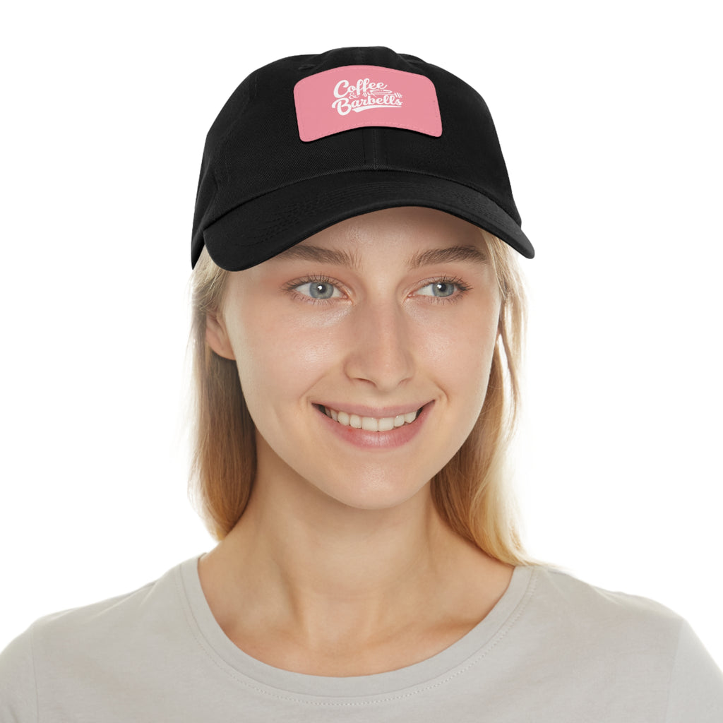 Coffee & Barbells - Dad Hat with Leather Patch (Rectangle) - White Font