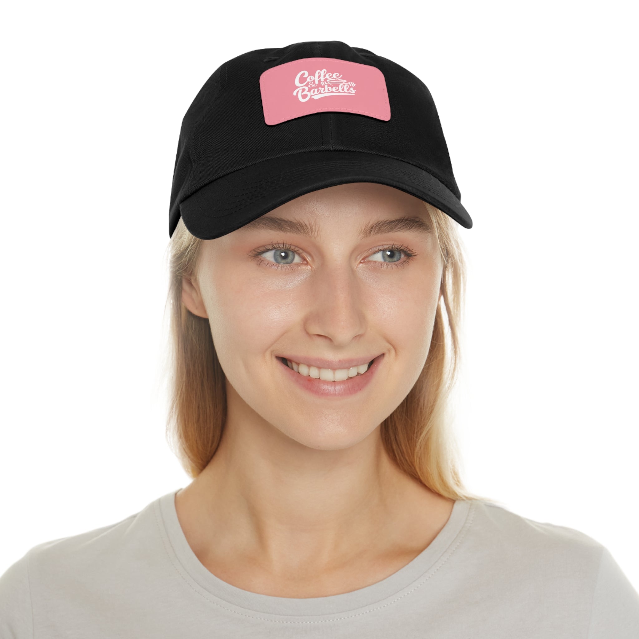 Coffee & Barbells - Dad Hat with Leather Patch (Rectangle) - White Font