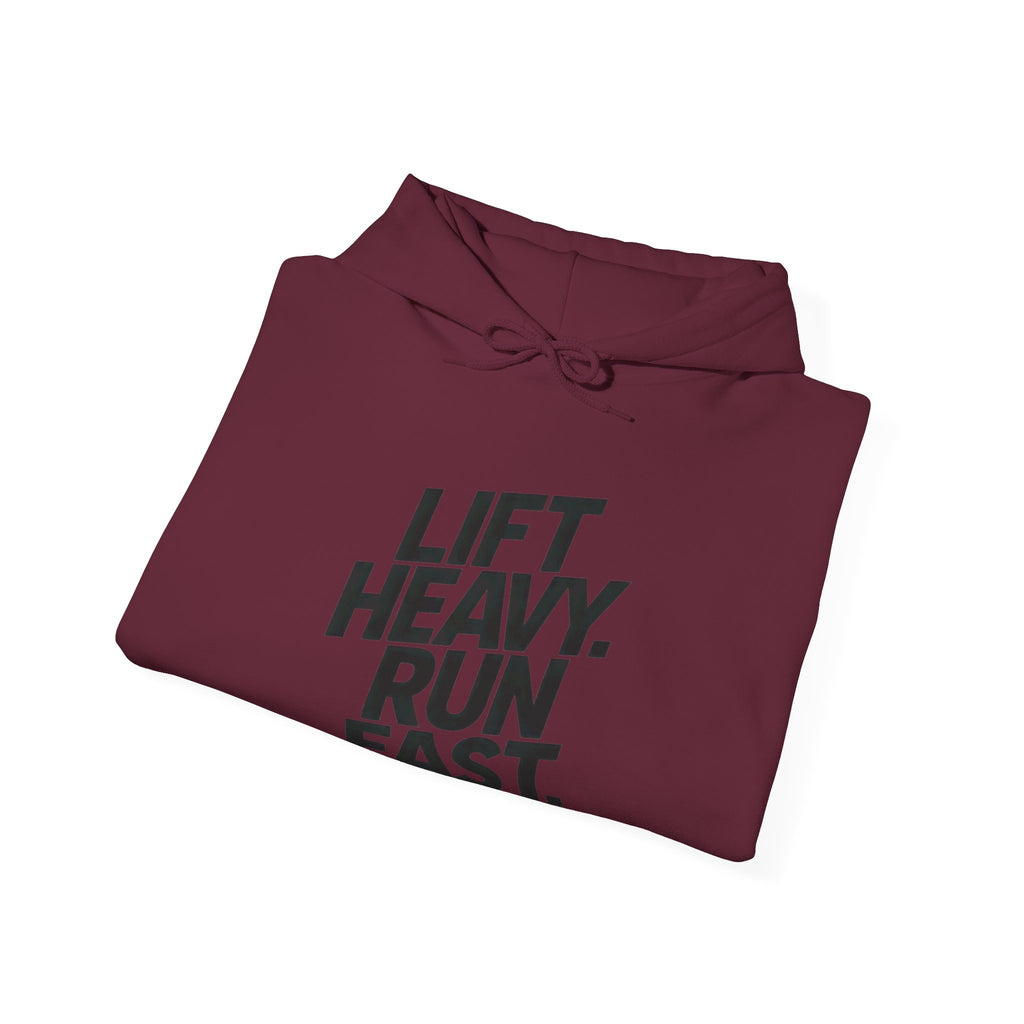 Lift Heavy Run Fast - Unisex Heavy Blend Hooded Sweatshirt  - Front Black Logo