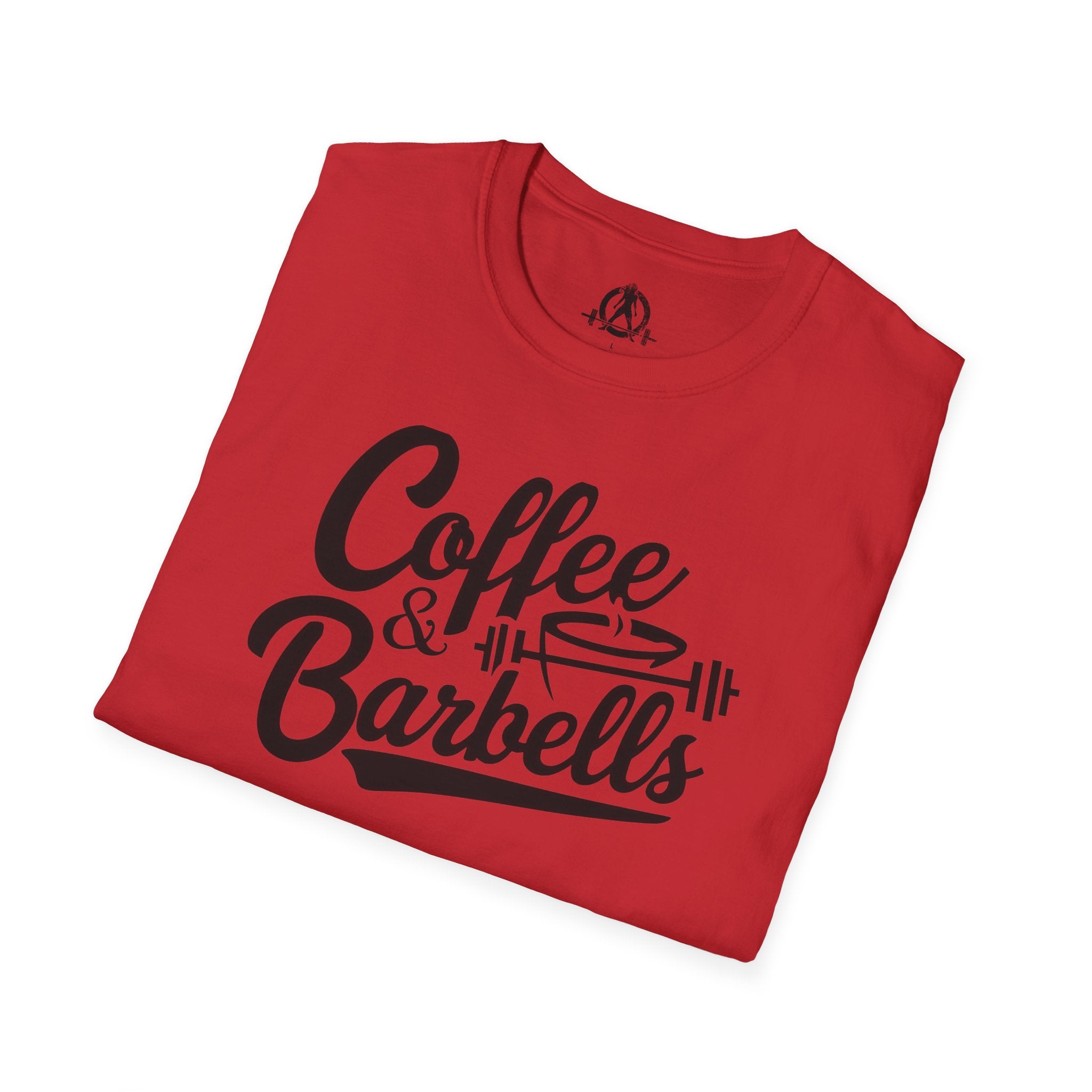 Coffee & Barbells - Unisex Softstyle T-Shirt - Black Print on Front Plain Back