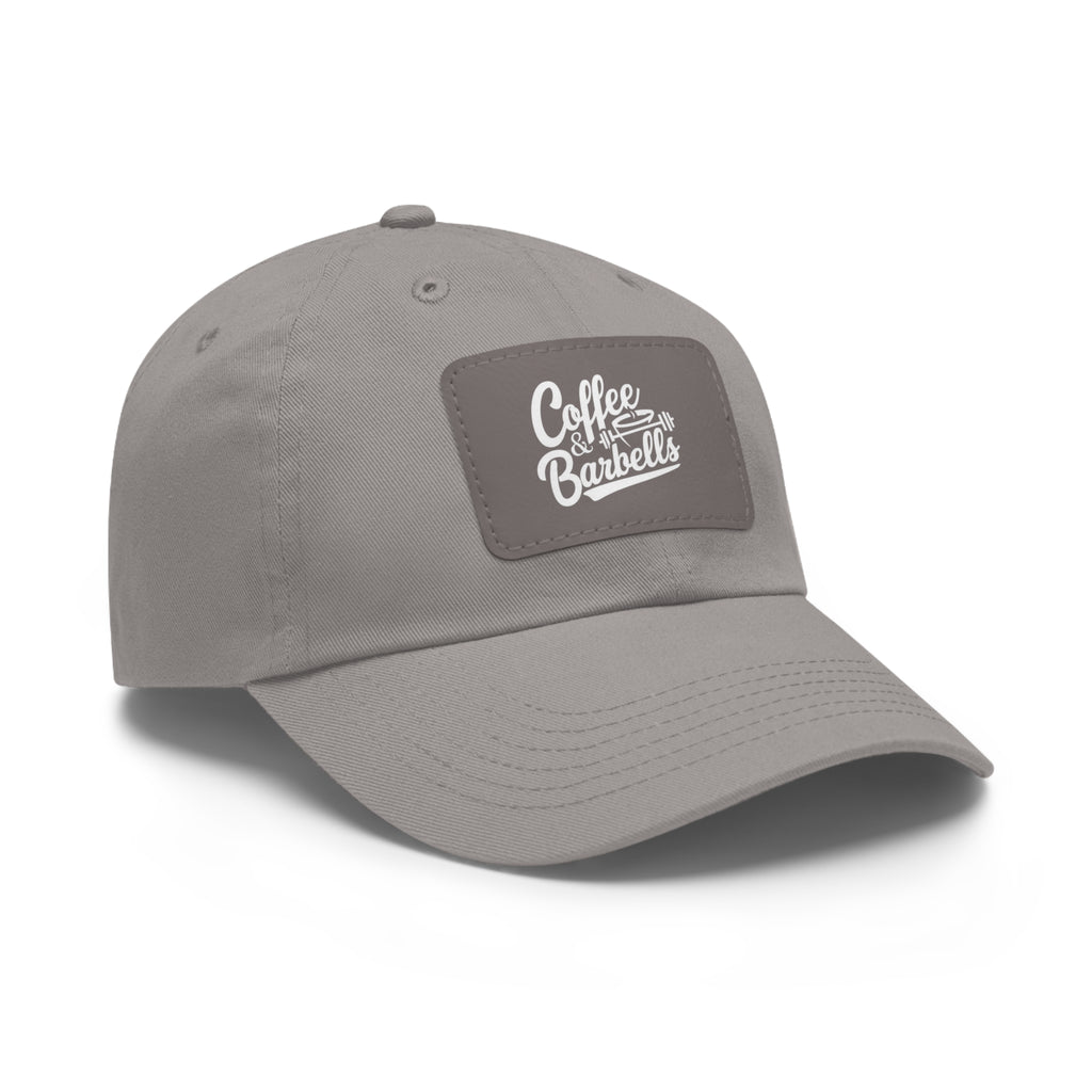 Coffee & Barbells - Dad Hat with Leather Patch (Rectangle) - White Font