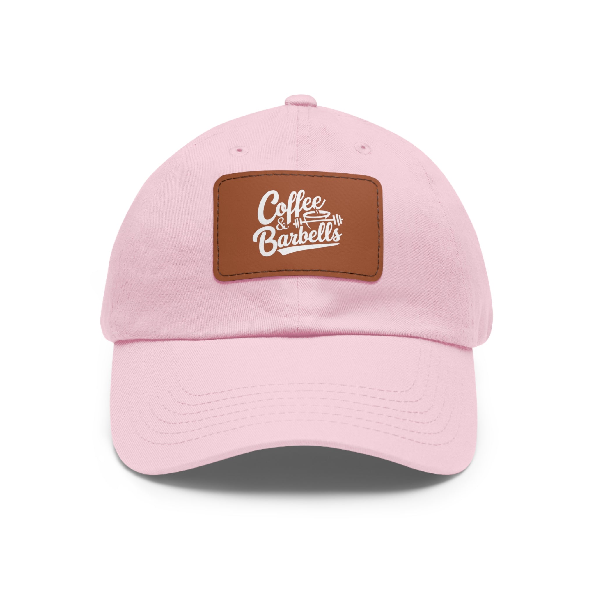 Coffee & Barbells - Dad Hat with Leather Patch (Rectangle) - White Font