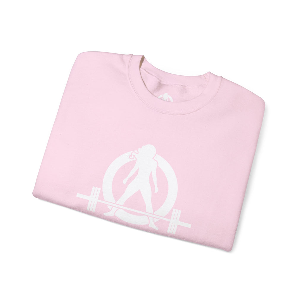 Lift Heavy Run Fast - Unisex Heavy Blend™ Crewneck Sweatshirt - White Logo Front & Back