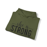 She is Strong - Unisex Heavy Blend Hooded Sweatshirt - Dark Logo - Plain Back