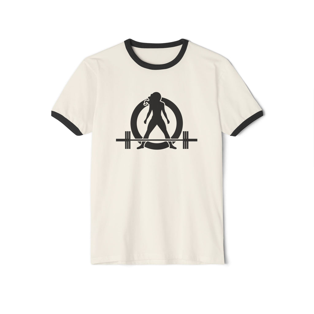 ALL I NEED IS COFFEE & A Barbell - Unisex Cotton Ringer T-Shirt - Black Logo Front & Back