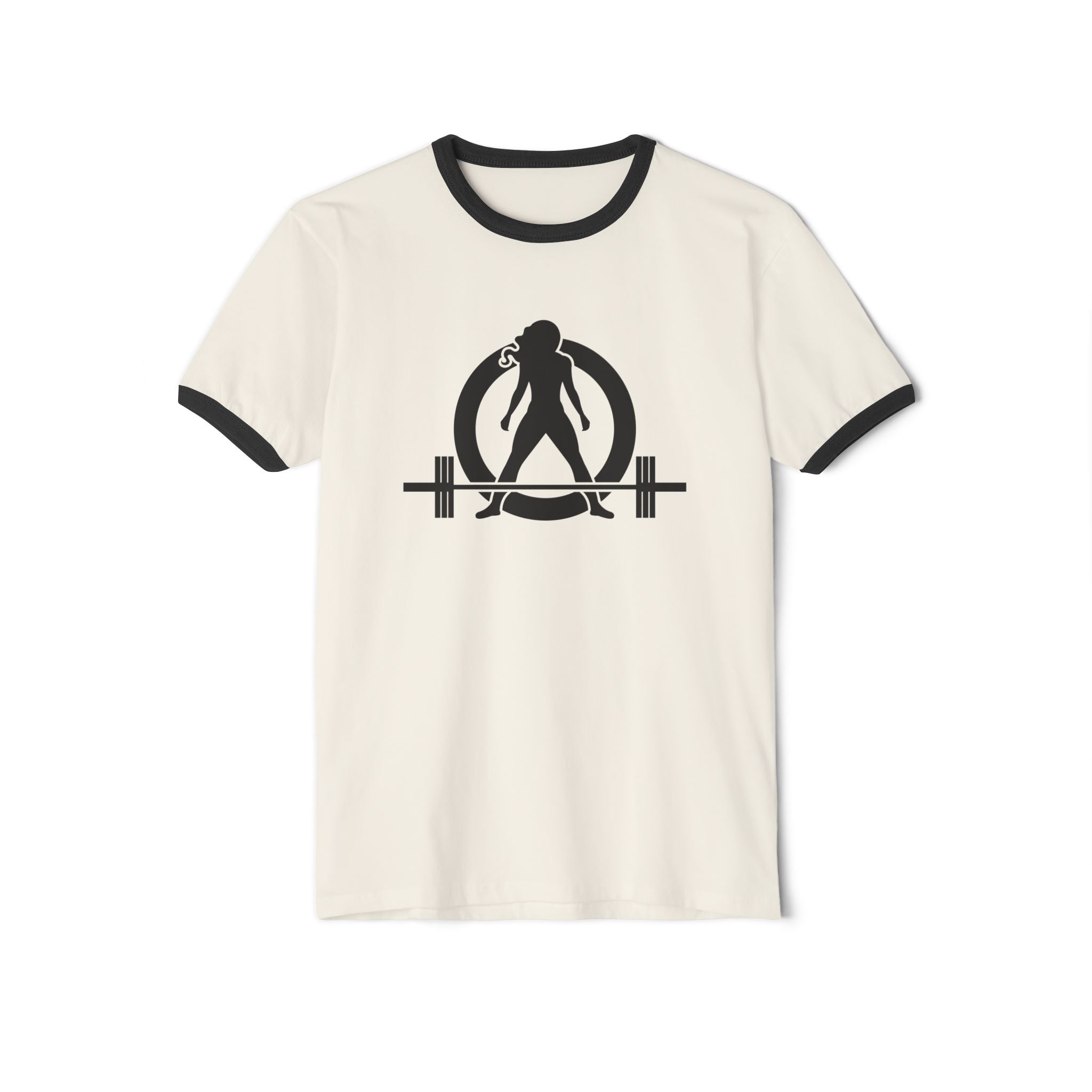 ALL I NEED IS COFFEE & A Barbell - Unisex Cotton Ringer T-Shirt - Black Logo Front & Back