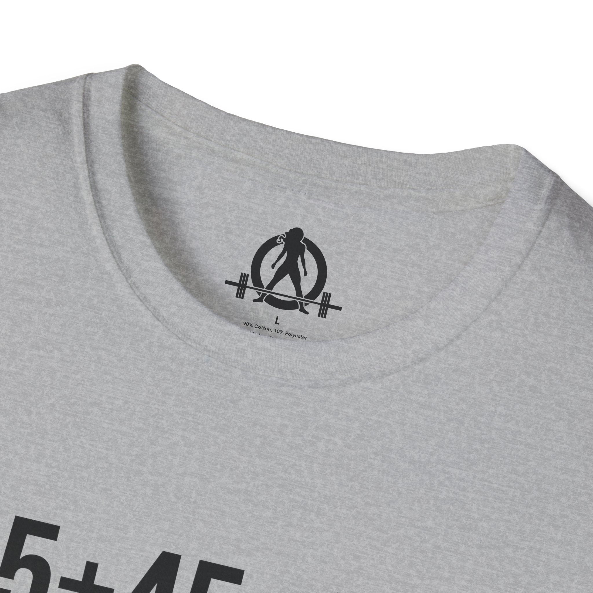 45 + 45 = 135 - Unisex Softstyle T-Shirt - Black Print on Front Plain Back