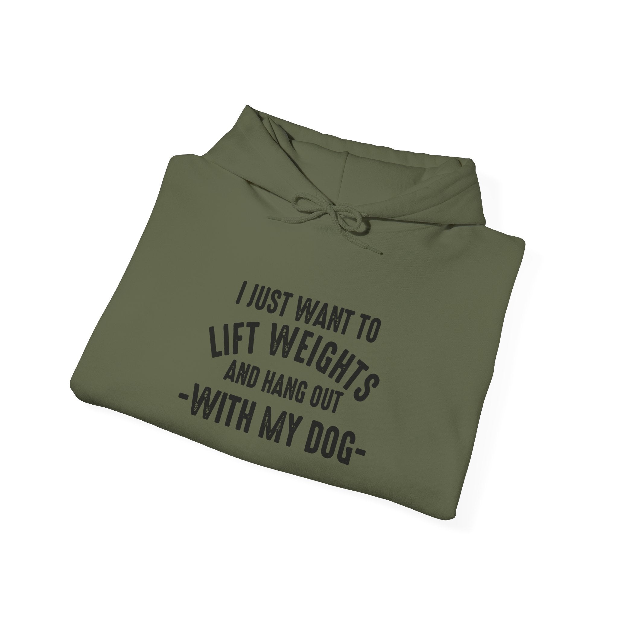 Lift Weights & Hang Out With My Dog  - Dark Logo  - Unisex Heavy Blend Hooded Sweatshirt - Front & Arm Logo Black